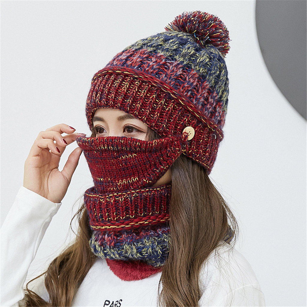 klv hat womens crochet knitted woolly hat with scarf mask beanie