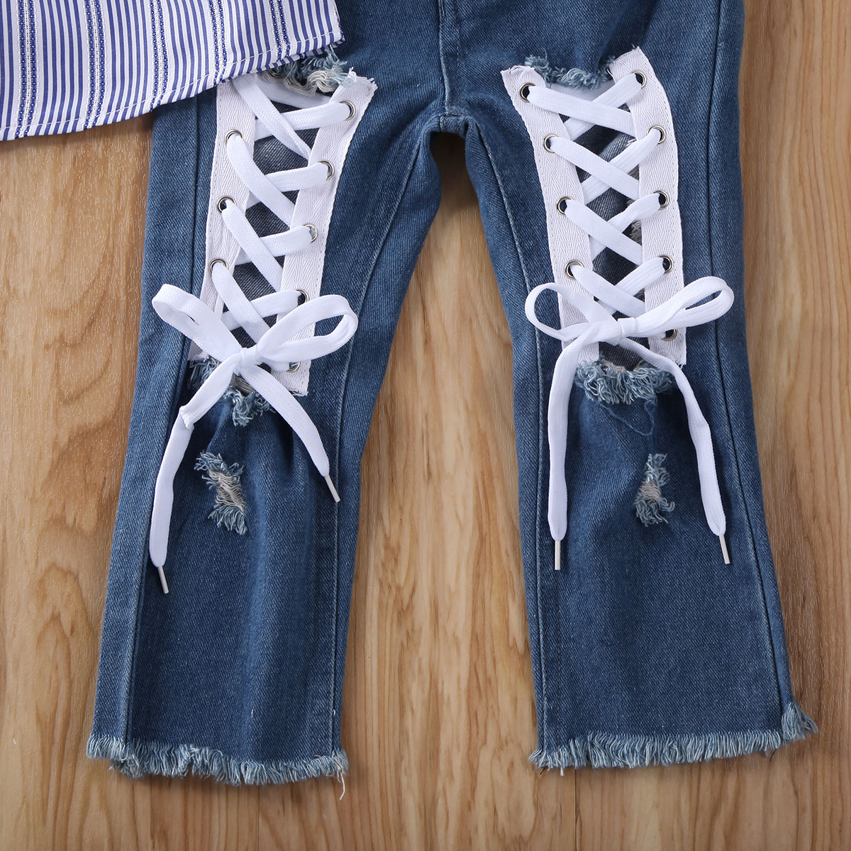 LZH Kleinkind Outfit Sets f/ür Baby M/ädchen Drucken Tops Loch Jeans Anzug M/ädchen Langarm Tops Cowboy Loch Hosen 2 Outfits