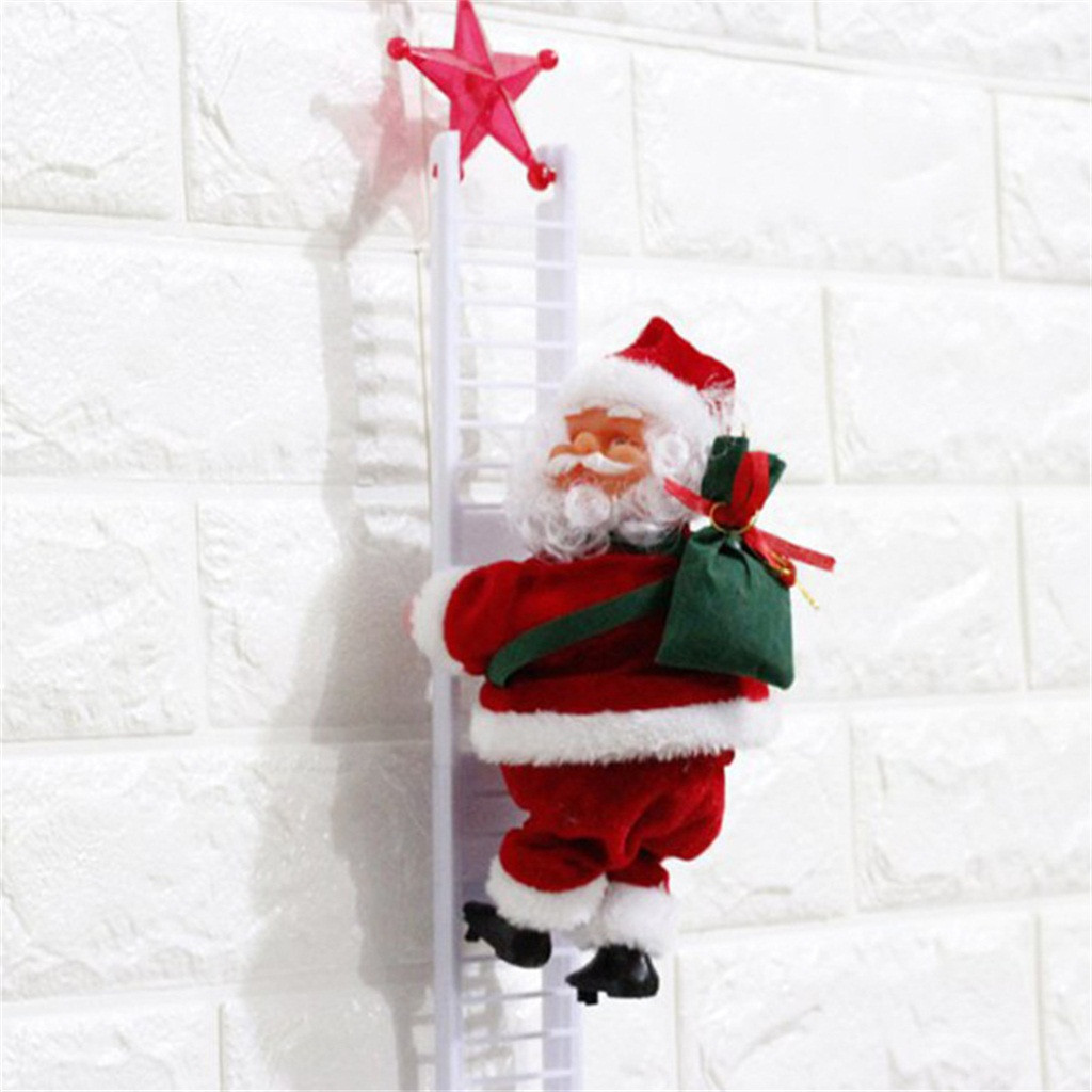 Electric Christmas Santa Claus Doll with Bag Climbing Ladder Xmas Party Decor 