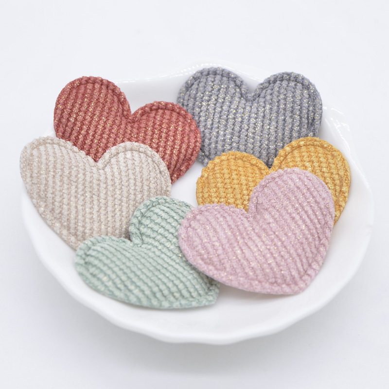 Description Picture 4 of item50Pcs/lot 35*30mm Padded Glitter Cloth Heart Appliques for DIY Hat Clothes Leggings Sewing Supplies Headwear Decor Patches