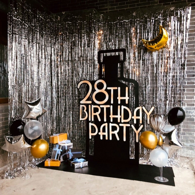 Metallic Foil Fringe Curtain Tinsel Photo Backdrop Party Birthday Wedding Decor 