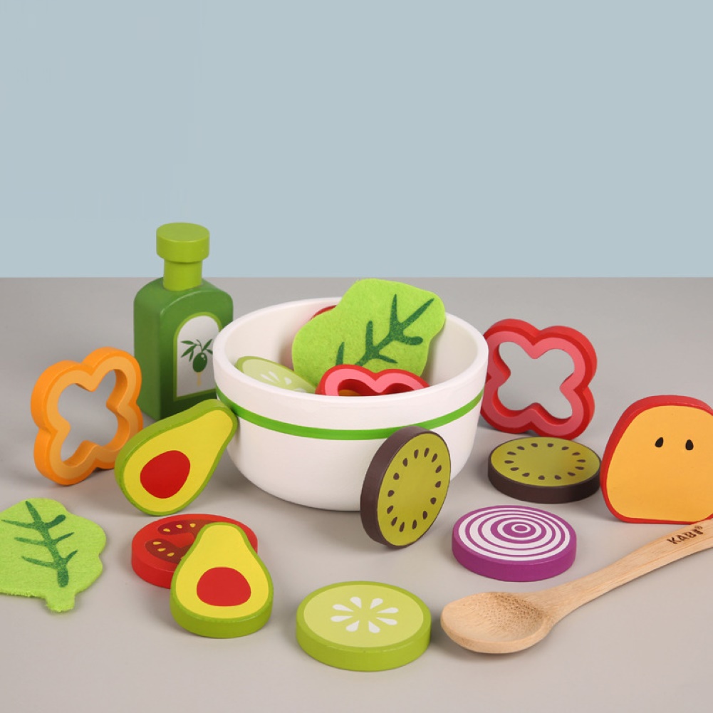Kids Wooden Vegetable Vegie Salad Play Set Kitchen Toy Pretend Play Toy 