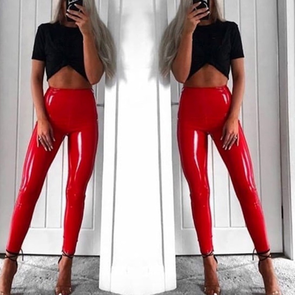 Red leather leggings Clearance