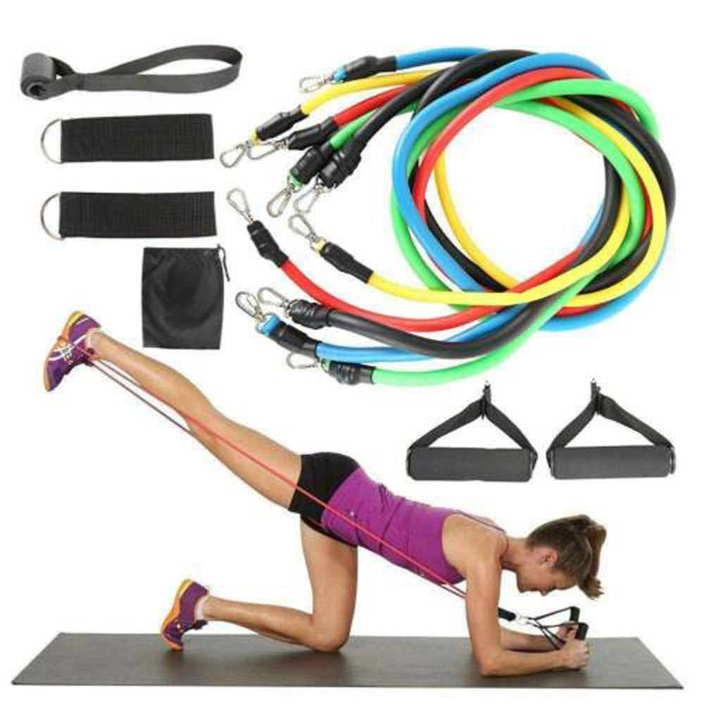 11PCS Resistance Bands Yoga Pilates Abs Exercise Fitness Tube FAST Workout T0T2 
