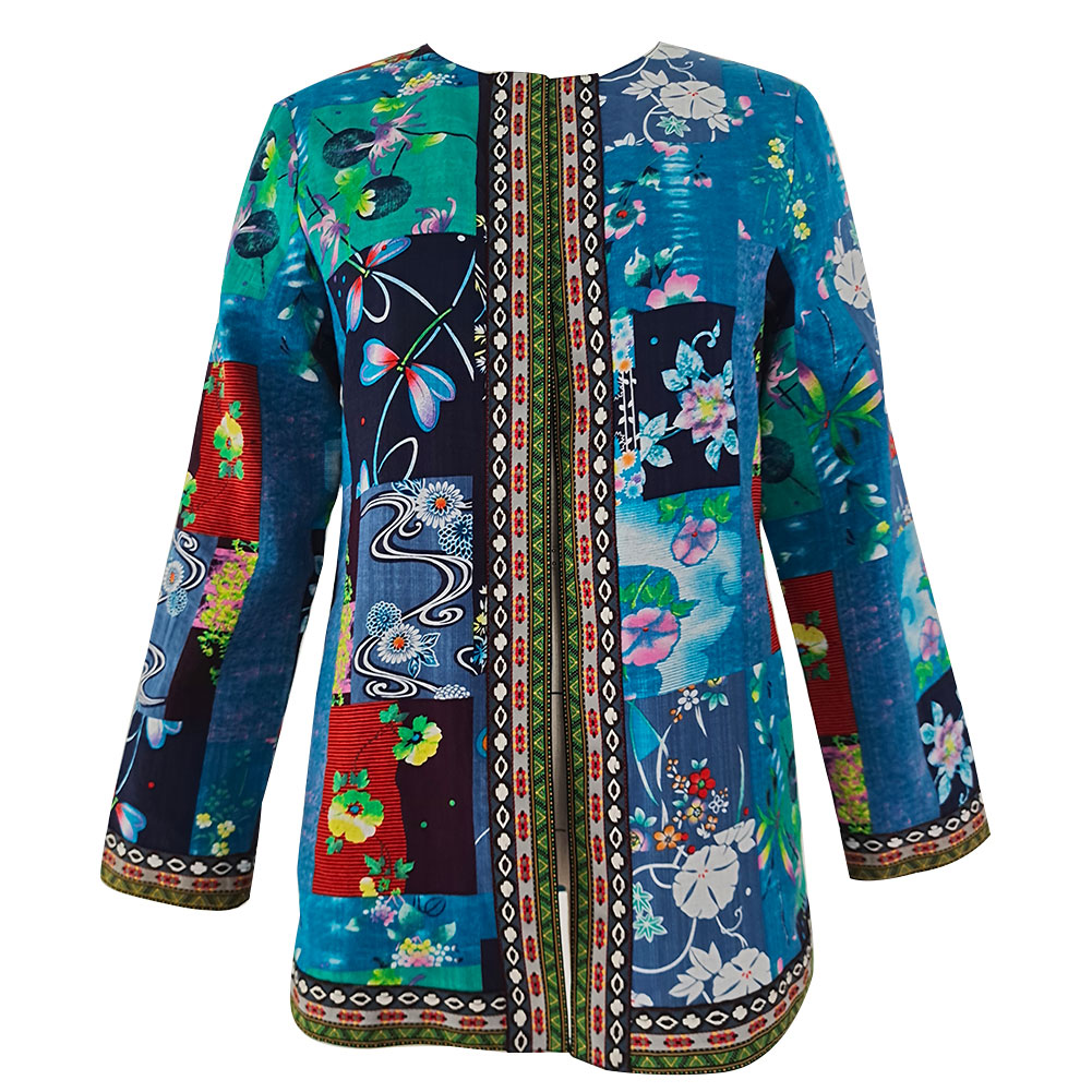 5XL Jacket Coat Women Fashion Autumn Winter Ethnic Floral Print Long Sleeve Loose Jacket Coat Cardigan Loose Outerwear Chic Top