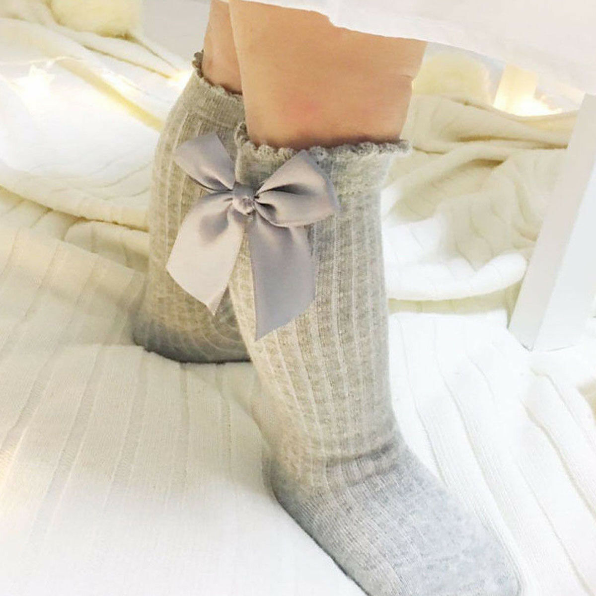 3//4 Pair Baby Girl Socks Knee High Bows Princess Socks Cute Long Tube Booties