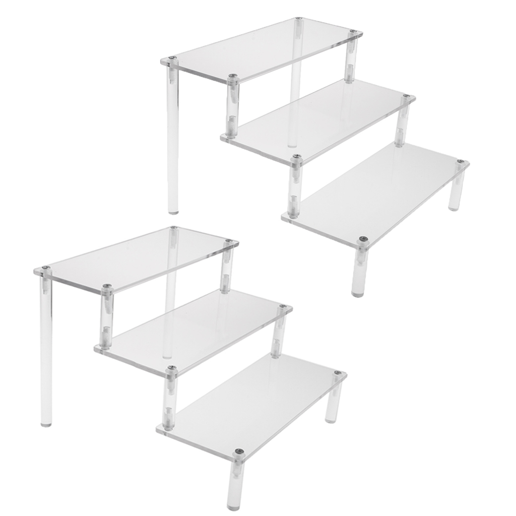 UK Acrylic Riser 3-Tier Self-assembly Display Shelf Removable Rack for Figures 