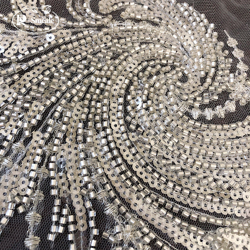 Description Picture 5 of itemSilver Beaded Sequin Dress Fabric, Bridal Dress Decorative, Sewing Accessories, RS2973
