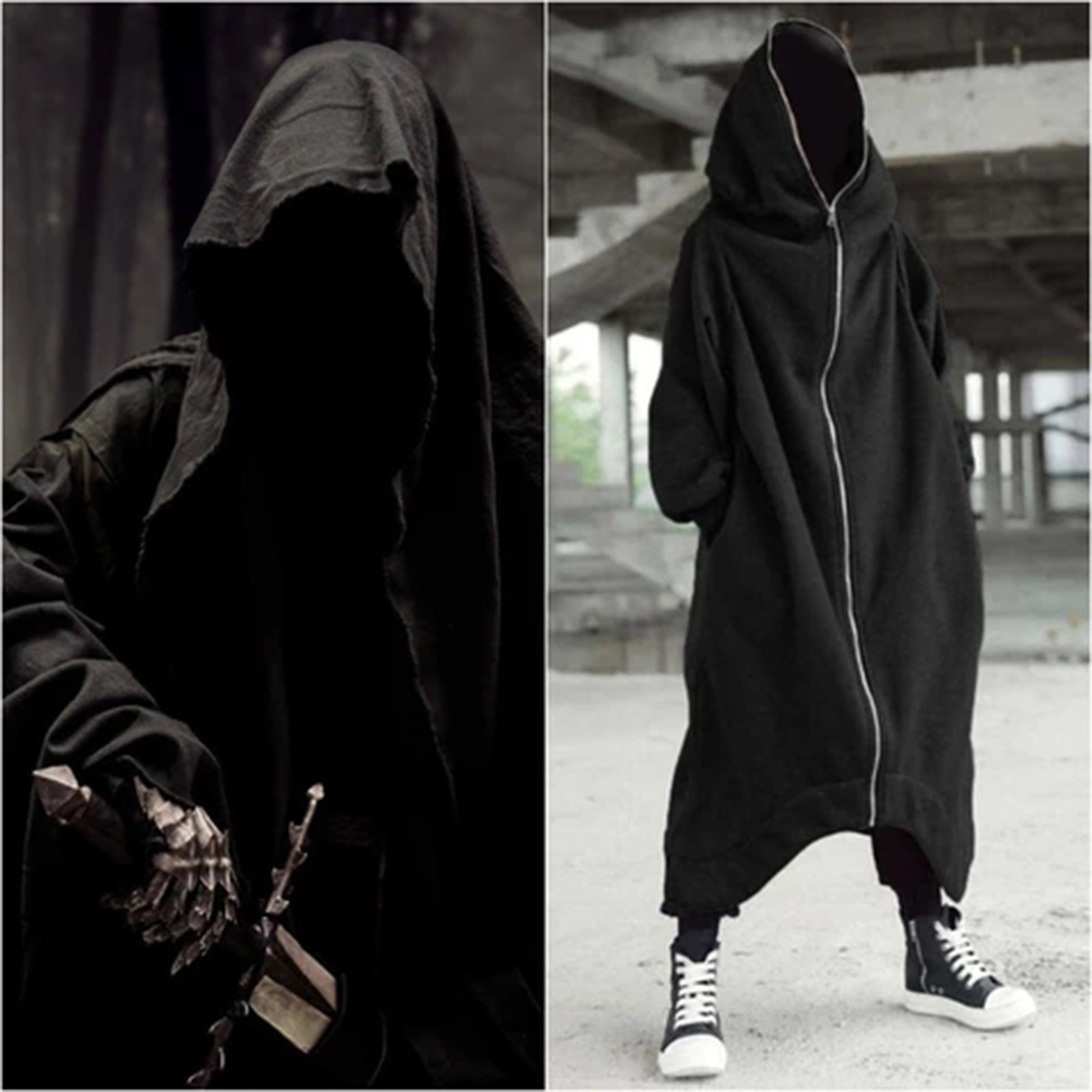 Casual unisex long sleeve hooded zipper solid nazgul long coat Clearance