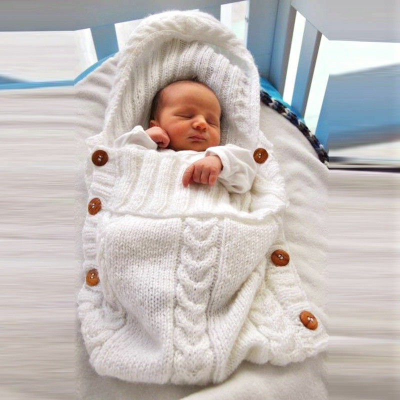 Newborn Baby Knit Crochet Swaddle Wrap Swaddling Blanket Warm Sleeping Bag DHL 