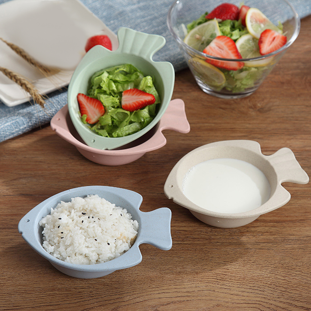 Fish Shape Lightweight Wheat Straw Baby Feeding Bowl Plate Dish Kids Tableware