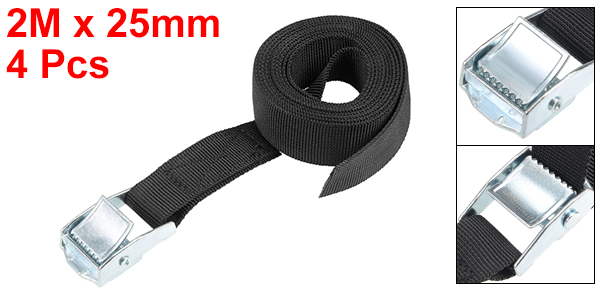 4Pcs uxcell 5M x 25mm Lashing Strap Cargo Tie Down Straps Cam Lock Buckle Up to 250Kg Black 