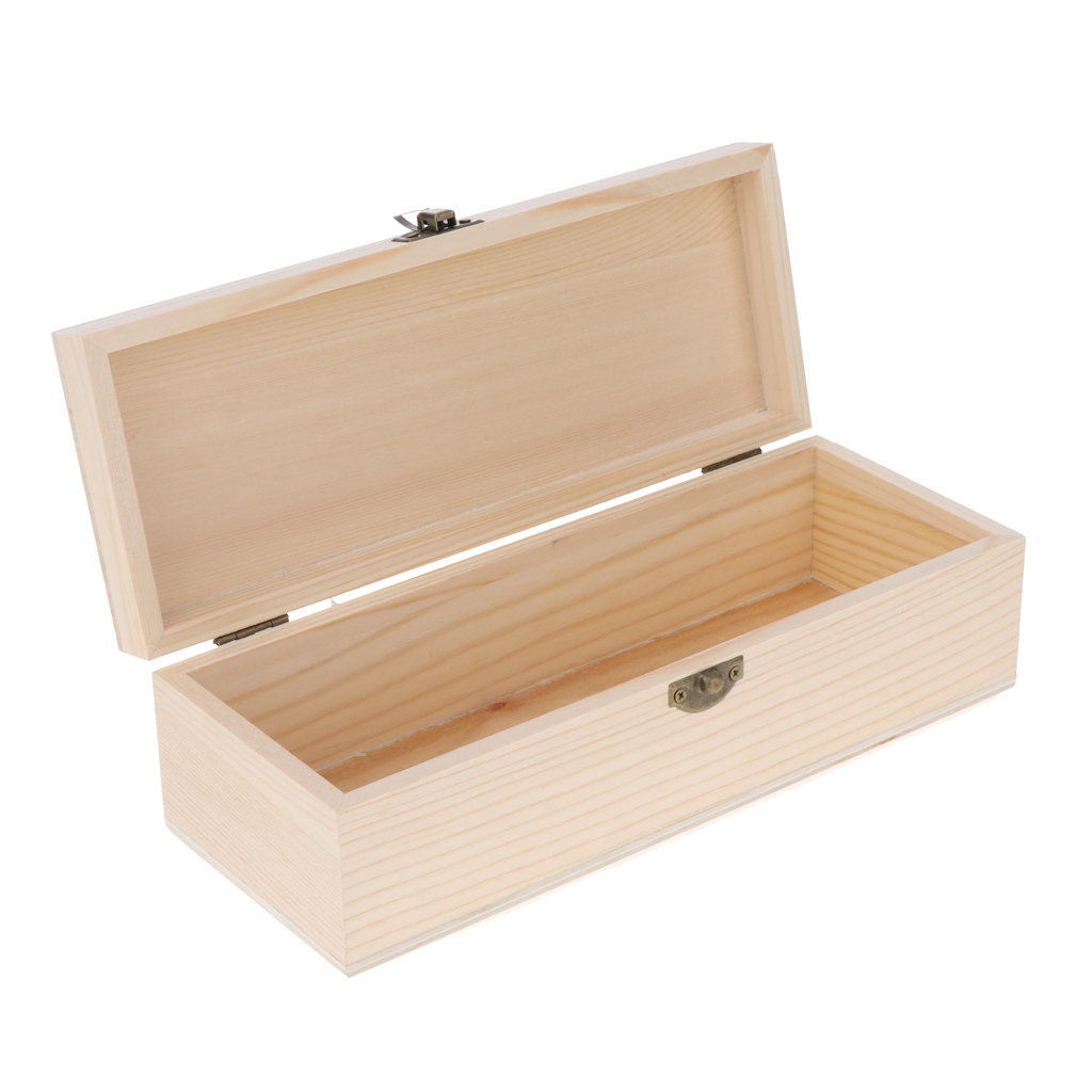 Rectangle Unfinished Wood Jewelry Storage Box Wooden Case Holder DIY Crafts