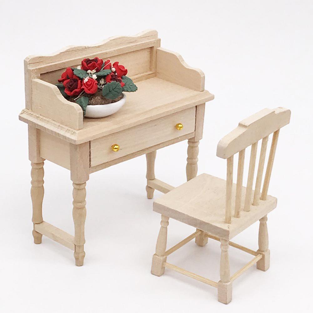 Retro 1/12 Wooden Miniature Table Clock Furniture Doll House Decor Kids Toy GC
