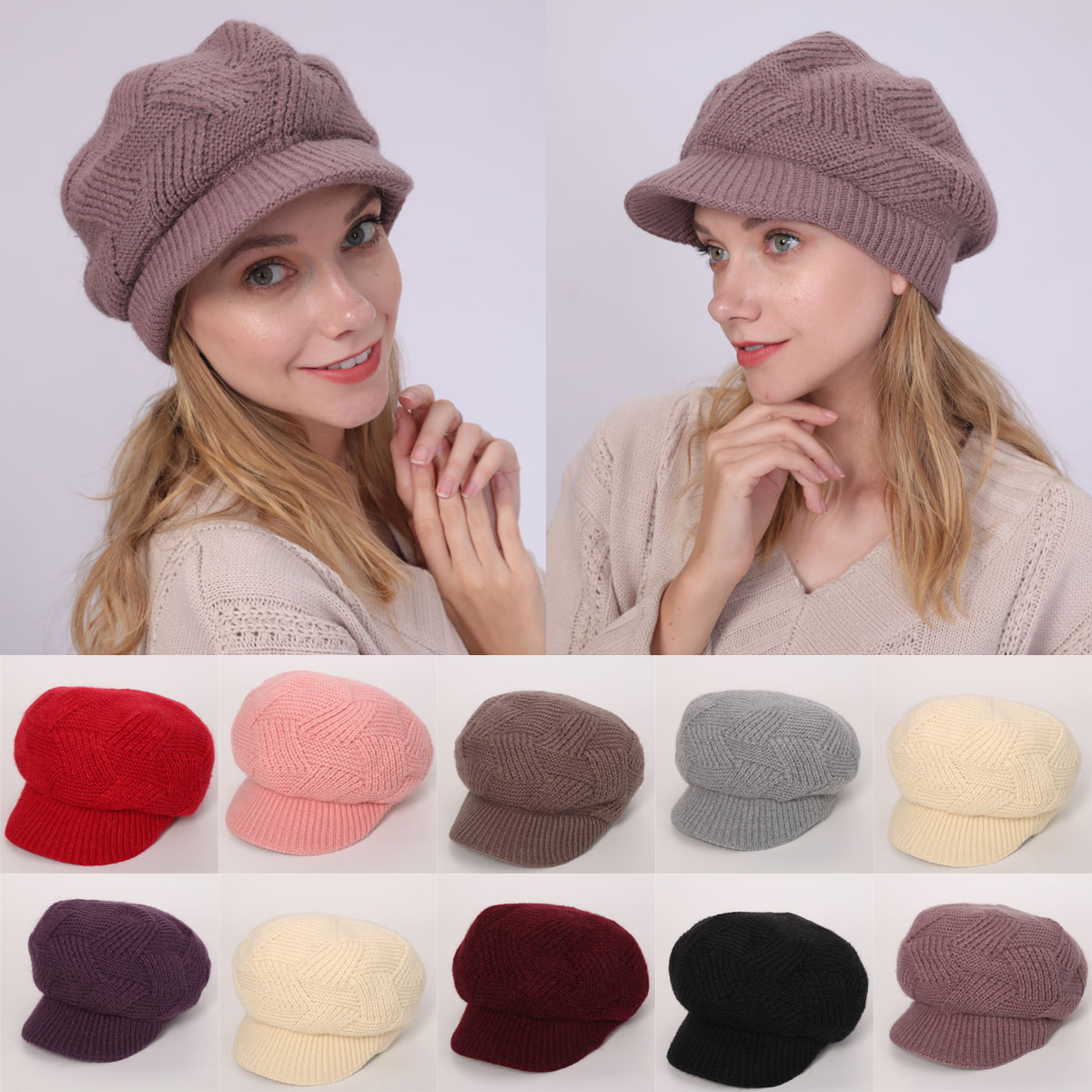 ladies knit hat with brim