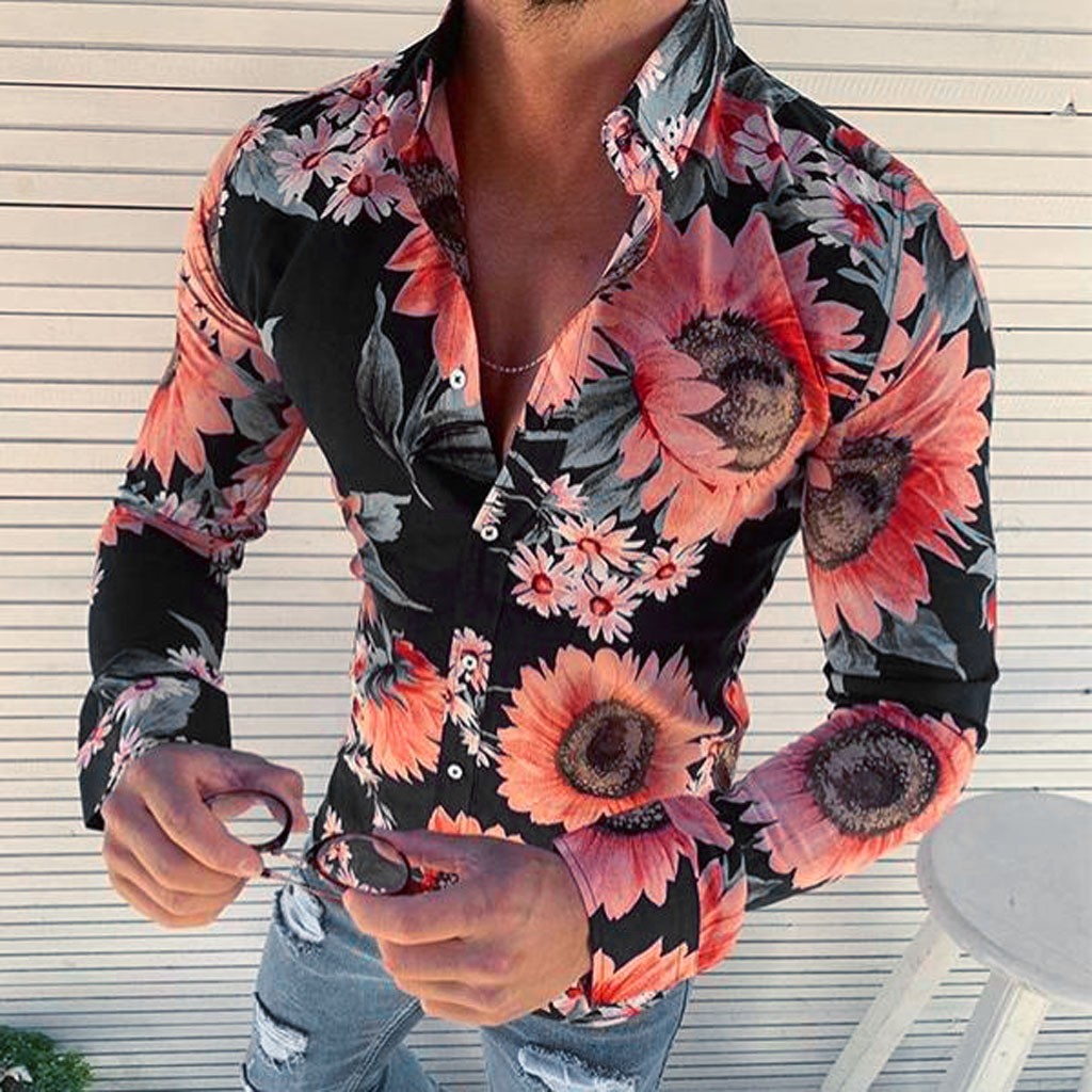 2021 Men's Floral Shirt Long Sleeve ...