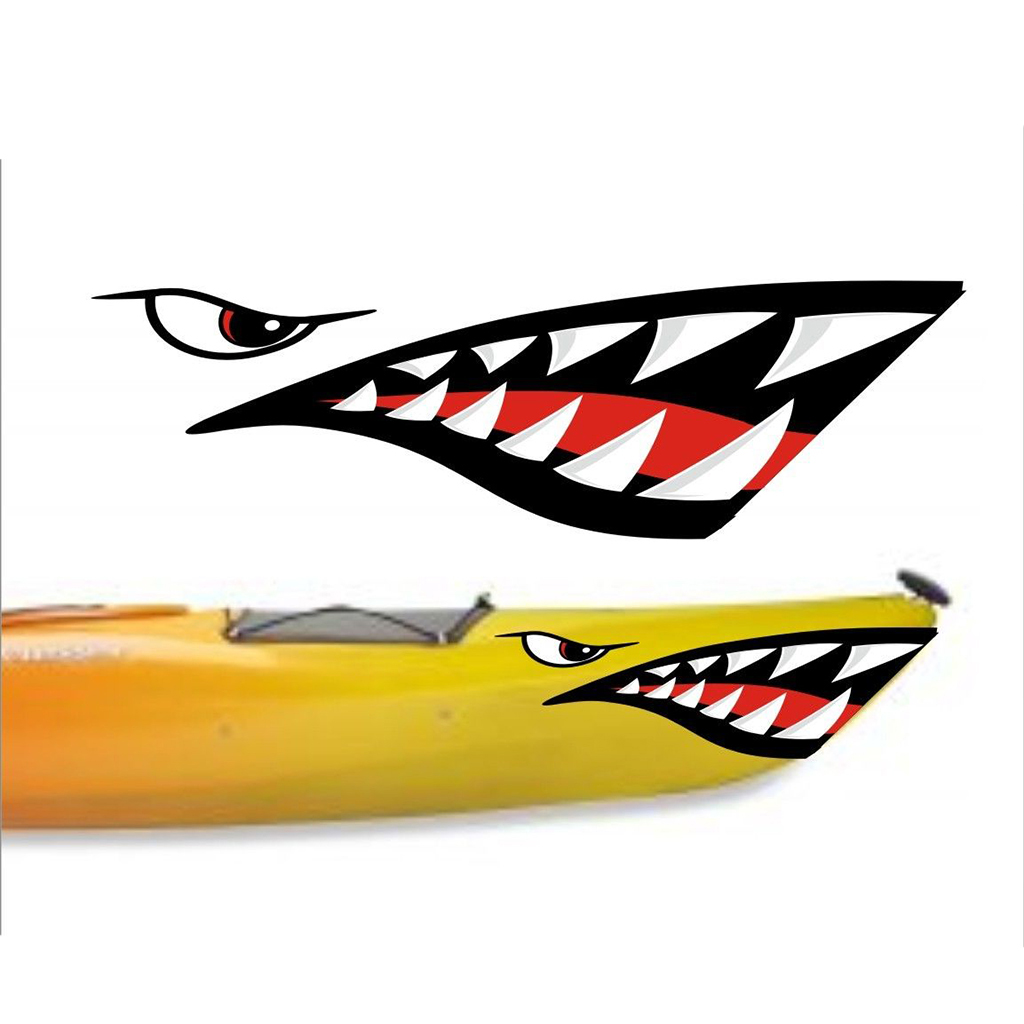 2Pcs Vinyl Shark Teeth Mouth Decal Stickers for Kayak Boat Jet Ski Car Wall 