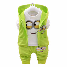 Newest 2016 Autumn Baby Girls Boys Minion Suits Infant/Newborn Clothes Sets Kids Vest+T Shirt+Pants 3 Pcs Sets Children Suits