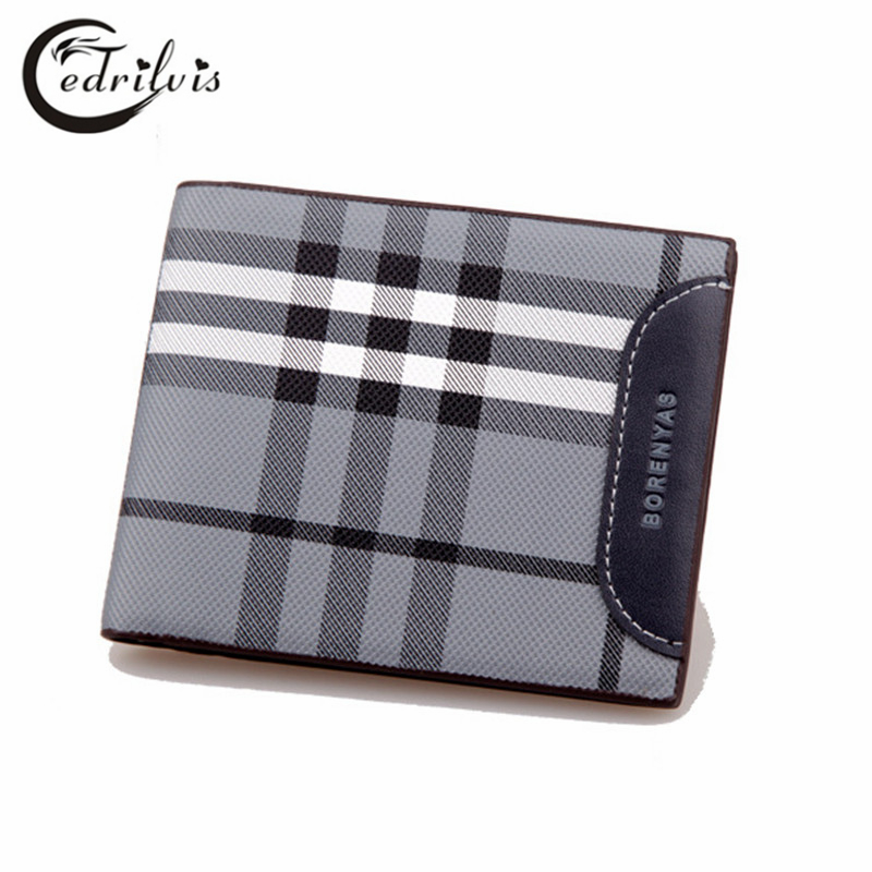 Classical font b Chequer b font Ultra thin Men Wallet W131 Pu Short Male Purse Cardholder
