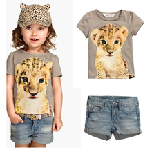 Summer Cotton Kids Girls Clothing Set Toddler Baby leopard T Shirt +Jeans 2pcs Clothes Set Short Sleeve Kids Children’s Suits
