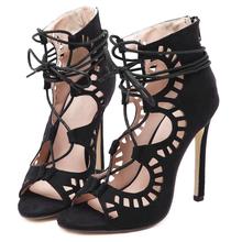 new shoes woman pumps women high heels 2016 fashion lace up pointed toe 10.5cm party shoes black&beige