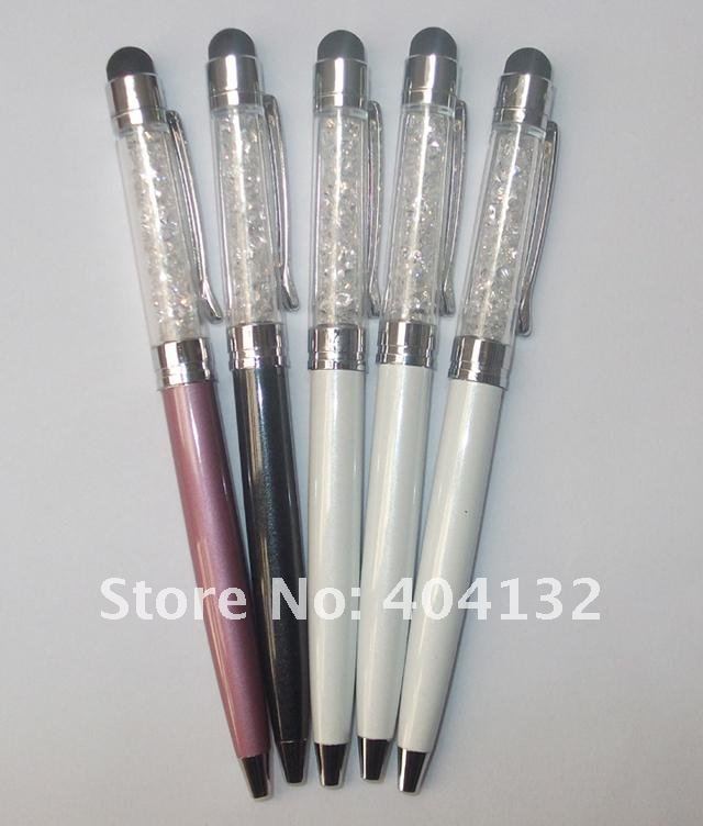 200pcs/lot- 2 in 1 Crystal Touch Stylus With Gel Ink Pen,Metal Style Touch Pen For iPad2 iPhone 3GS 4 4S iPod