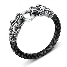 leather Tibetan silver men bracelet titanium fashion male vintage accessories parataxis dragon bracelet men jewelry SL164