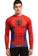 Red Plume Men’s Sports Training Fitness T-shirt, Spiderman Compression Athletics Tights Shirt
