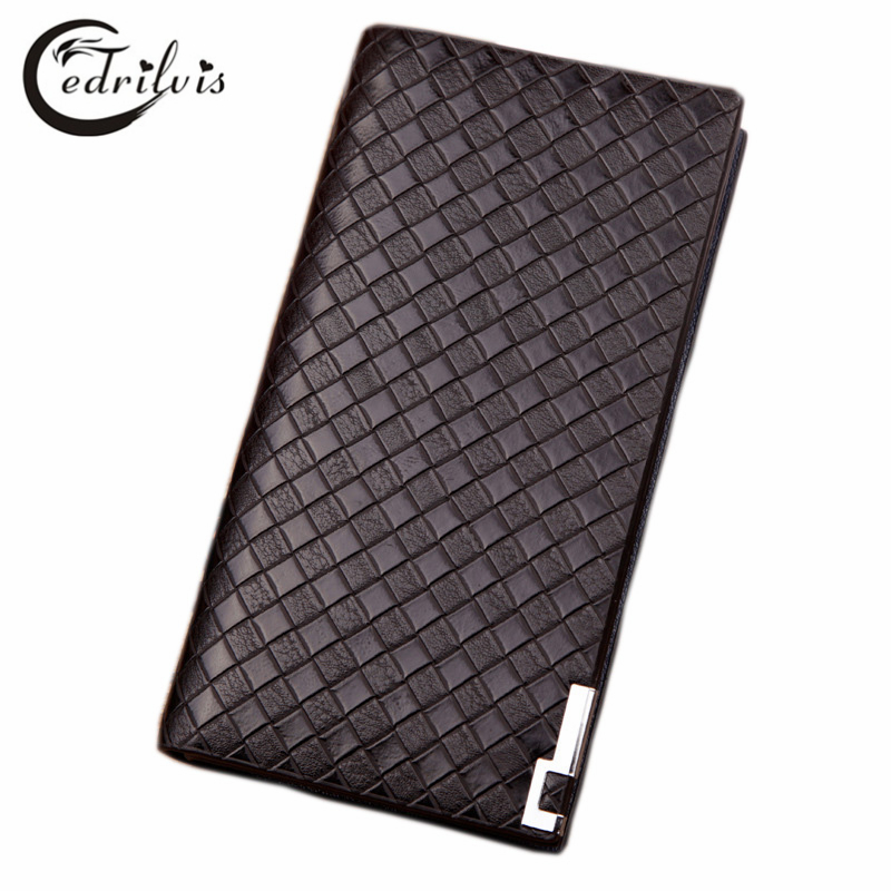 Retro font b Chequer b font Men Wallets W033 Luxury Design Metal angles Long PU Leather