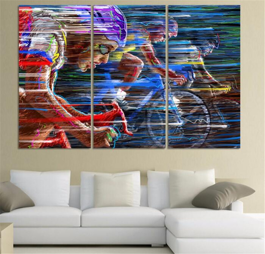 Bicycle Sport Race Multicolor Abstract Characters Canvas Oil Painting Modern Wall Stickers Decoration wall art picture