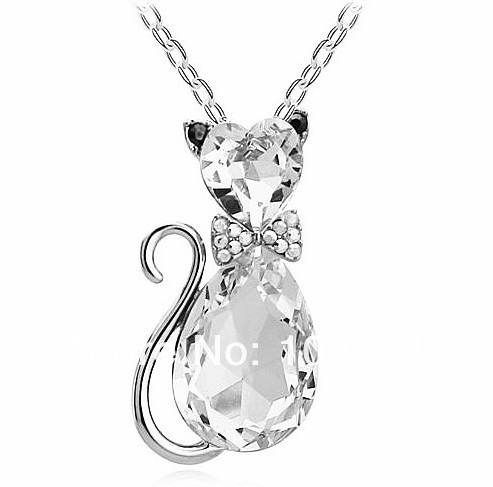 Wholesale crystal cat necklace fashion flash drilling cute bow necklaces for women jewelry FREE SHIPPING LM-N056