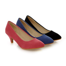 Ladies Shoes Low Heels Pointed Toe Fashion Pumps Causal Cone Heels Women Shoes Blue Black Red
