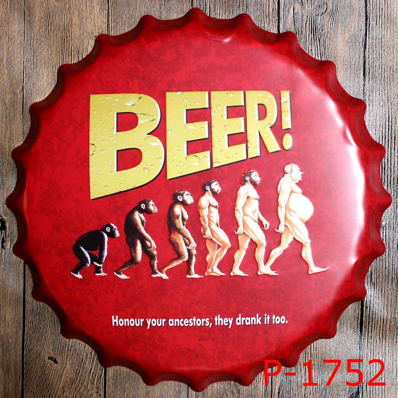 40cm Chic Round Vintage Tin Signs Bar Coffee Shop Wall Decor Beer Bottle Cap Metal Craft Gift Painting