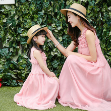 2016 mother daughter dresses girls women summer maxi dress silk family matching clothes family look mom and daughter dress