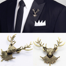 Retro Style Antique Bronze Deer Horns Shirt Collar Point Brooch Scarves Buckle For Christmas Gift For Women and Men