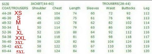 men suit size chart