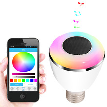 E27 Wireless Bluetooth 4.0 Speaker Intelligent Light Colorful LED Bulb Smart LED Speaker Music Lamp for Home Stage