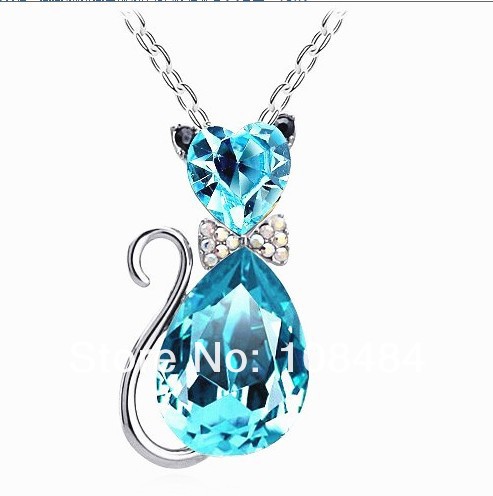 Wholesale crystal cat necklace fashion flash drilling cute bow necklaces for women jewelry FREE SHIPPING LM-N056