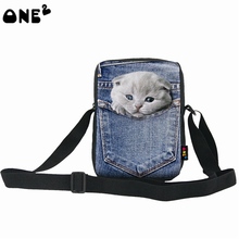 ONE2 design blue jean pocket cat single shoulder messenger long strip polyester bag for college students boys