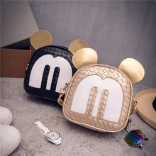 2016 PU leather woven round shape matching children bag Lovely Mickey messenger bag Crossbody Bag for