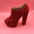 New Red Peep Toe Rivets Thick Platform Women Pumps Square High Heels Artificial Suede Side Zipper