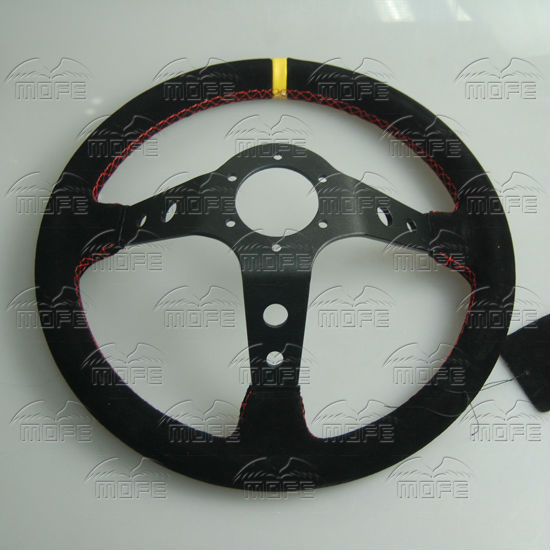 350mm Aluminum 3 Black Spokes Suede Deep Dish OMP Steering Wheel Red Stitch DSC_1001