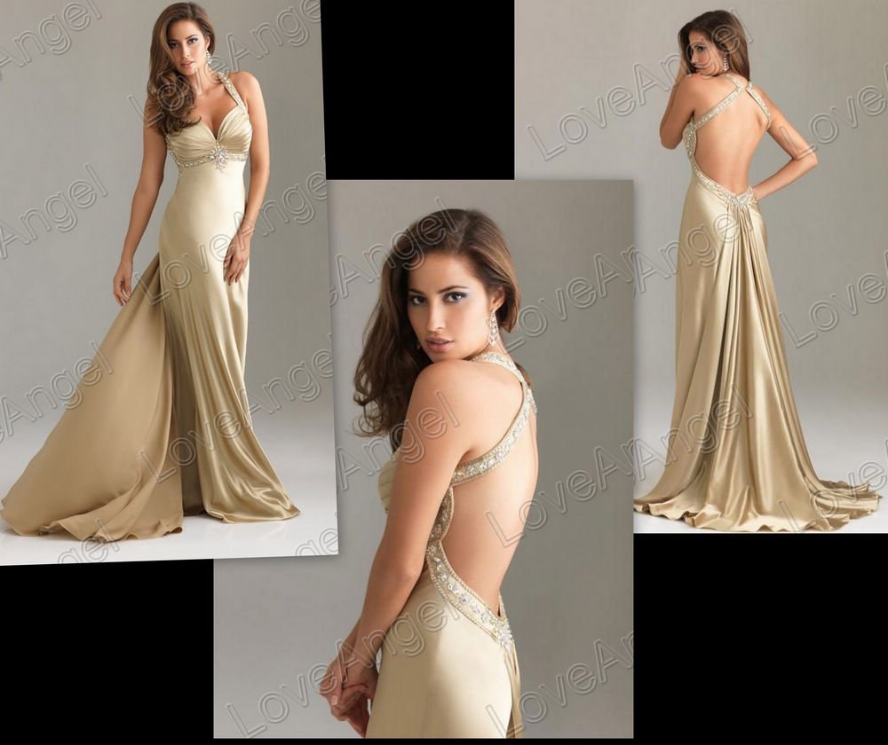 Backless gold prom dresses