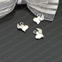 (26460)Fashion Jewelry Findings,Accessories,charm,pendant,Alloy Antique Silver 14*14MM Heart + wings 50PCS
