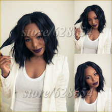 Natural Wave Bob Wig Synthetic Short Wavy Middle Part Lace Front Wigs Heat Resistant Short Wavy Bob Haircut Wig For Black Women
