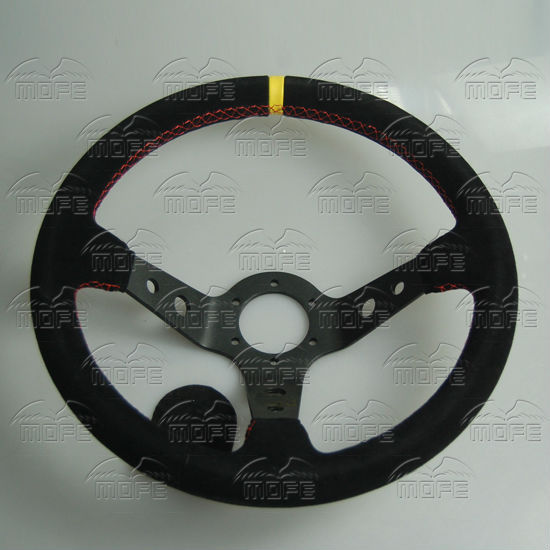 350mm Aluminum 3 Black Spokes Suede Deep Dish OMP Steering Wheel Red Stitch DSC_1000