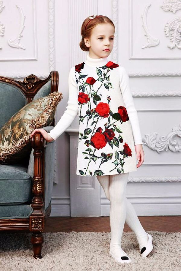 WL.Monsoon Girls Dresses Winter Brand Rose Flower Princess Dress for Girls Clothes Dobby Children Dresses Kids Clothes
